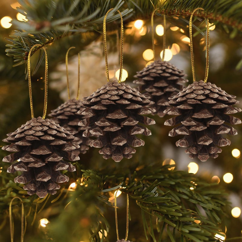 Helimoto 24 PCS Natural Pine Cones, 1.96 IN Pinecone Ornaments, Rustic Pine Cones for Crafts, Winter Decorations for Home, Bulk Pine Cones with Gold String for Christmas Table Decor Diy Christmas Ornaments - Image 4